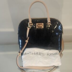 Michael Kors Glossy Black Satchel with Tan Accents